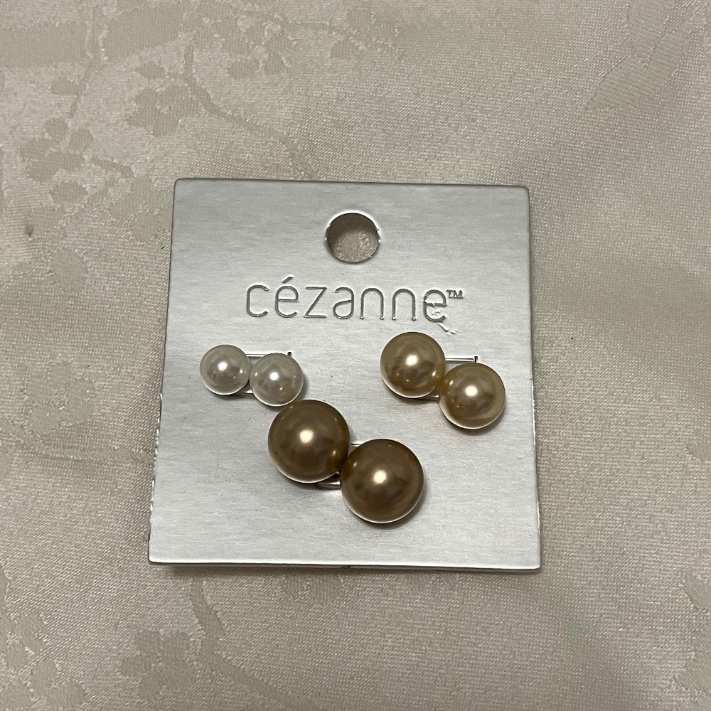 NWT Cézanne 3 Pairs Of Faux Pearl Pierced Earrings